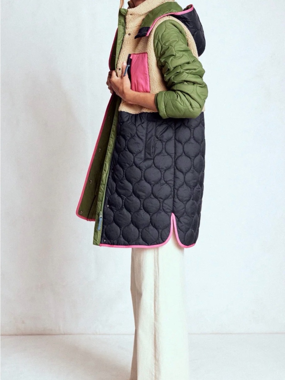 Boden- Women's Quilted Hooded Coat- Borg Mix Coat - Picture 1 of 4